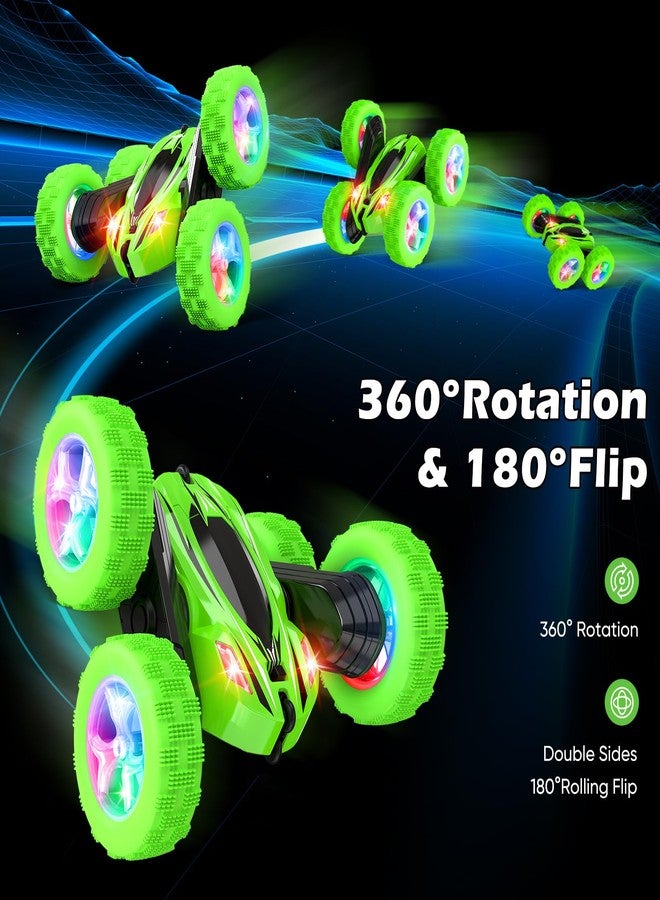 Qumcou Remote Control Car for Boys 4-7,RC Cars Toys for Ages 5-7, 2.4Ghz Fast Double-Sided 360°Rotating Toy Cars with Headlights and Wheel Lights, Christmas Birthday Gifts for Boys Age 6-12, Green - Image 3